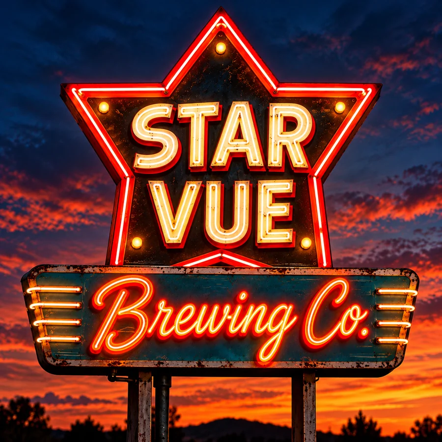 Modern neon illustration inspired by the original Star Vue star-shaped sign